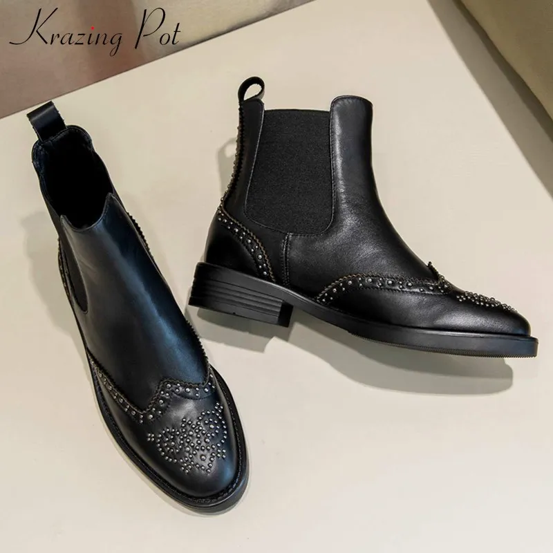 Классические ботинки челси krazing pot с заклепками зимние теплые Брендовые