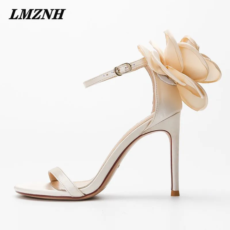 

LMZNH New Fashion Brand Women Sandals Flowers Buckle Strap Solid Stiletto Sandals Women 2021 Summer All-Match High-Quality Shoes
