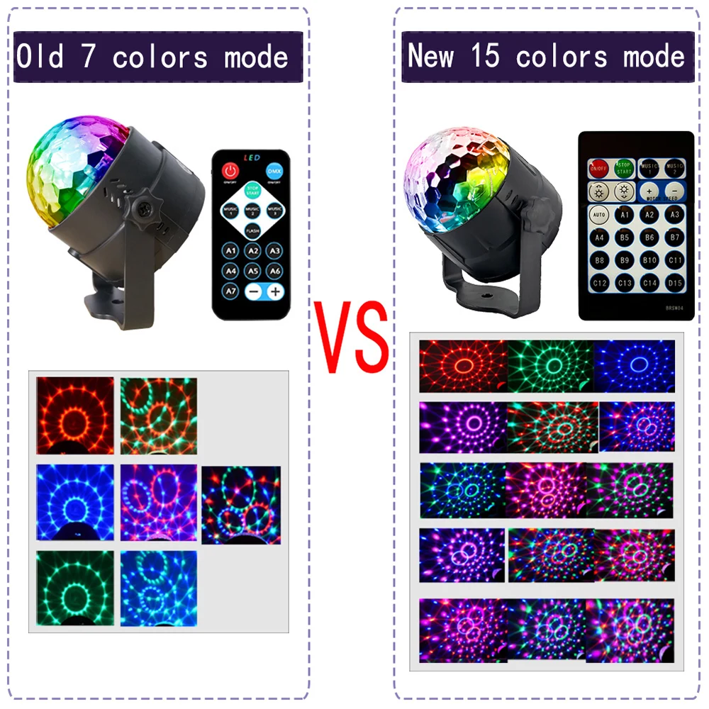 Диско-сценический мини-шар 15 цветов со светодиодной подсветкой активация звуком