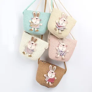 Новинка 2020, Детская сумка на плечо для девочек, Сумка с милым кроликом для соломенная мессенджер, Детский кошелек для ключей, Милая мини-сумка принцессы