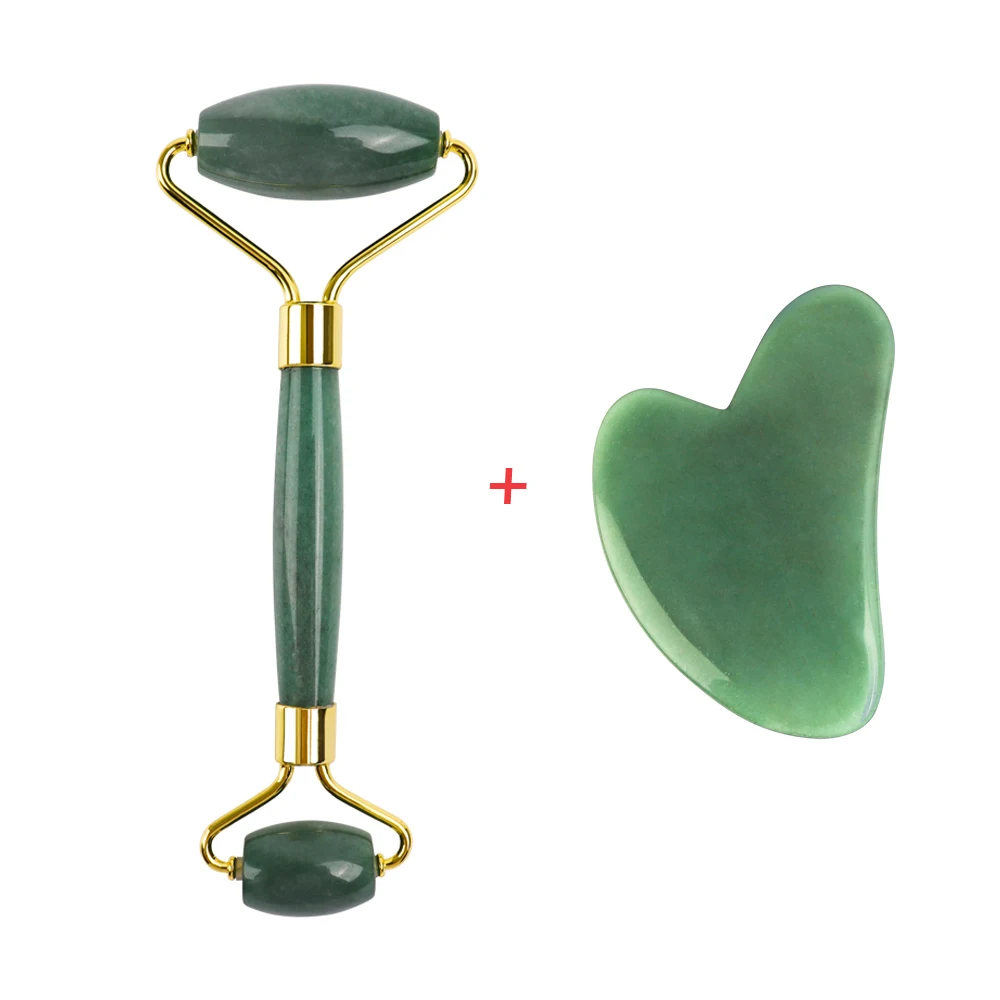 set 1 Нефритовый ролик и Gua Sha набор инструментов настоящий натуральный нефрит ролик для лица глаз шеи антивозрастной нефритовый ролик для массажа лица - Цвет: set 1