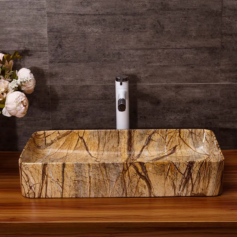 Винтаж арт настольная раковина бытовой Ванная комната керамический умывальник