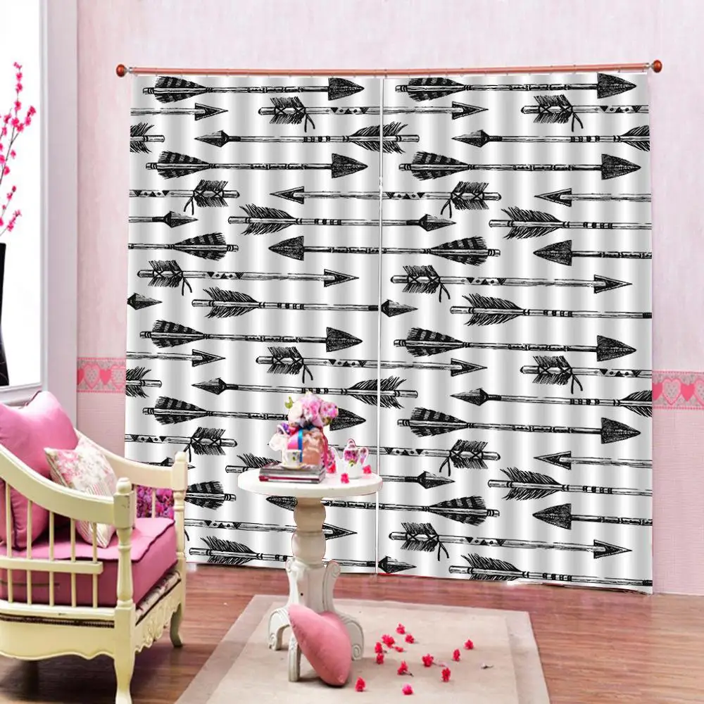 

Занавески со стрелками из черных перьев на заказ, занавески с натуральным художественным принтом, декор для гостиной и спальни, 2 шторы на крючок