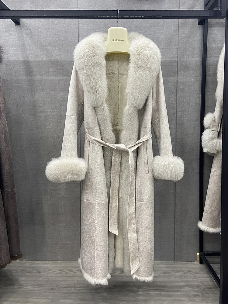 

Winter Women Real Fox Fur Long Coats Genuine Leather Real Rabbit Fur Inner Warm Jackets With Real Fox Fur Collar Ladies Outwear