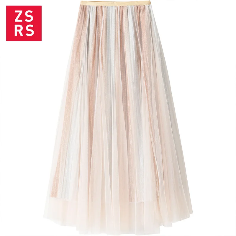 Zsrs 2020 New Spring Autumn Fashion Women's High Waist Pleated Solid Color Half Length Elastic Skirt Promotions Lady Blue Pink | Женская