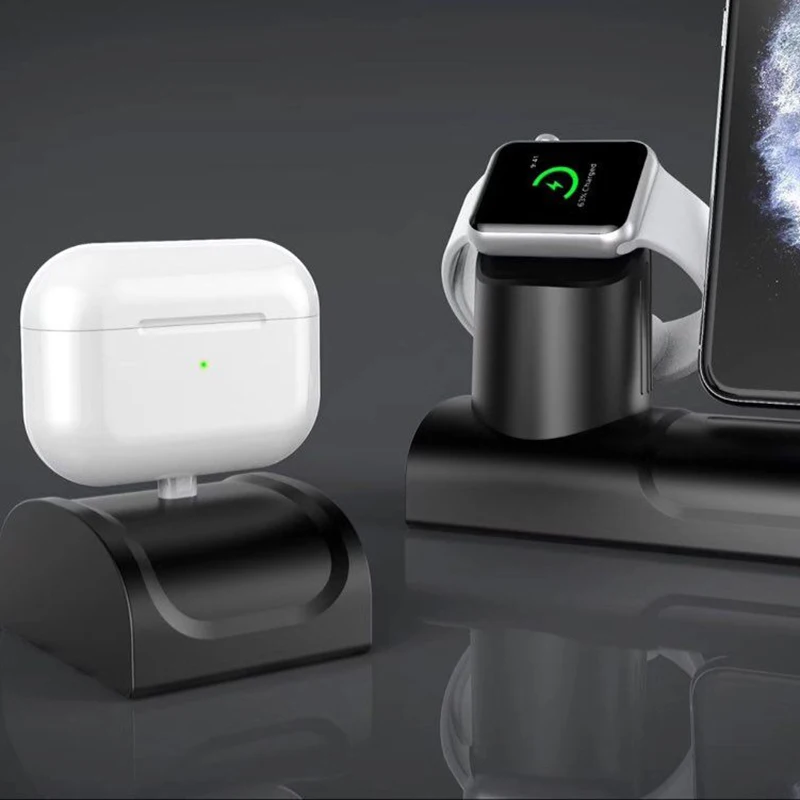 3 In 1 Charge Stand Dock Station For Apple Watch Series 5/4 Silicone Base Iphone 11 Pro Charging Airpods | Мобильные телефоны и