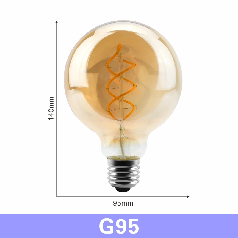 G95 LARZI ретро Спираль нити светодиодный лампы G80 G95 G125 4 Вт E27 220V затемнения Эдисон лампы 2200K теплый желтый светодиодный светильник - Цвет: G95