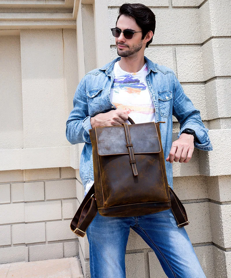 Мужские кожаные рюкзаки crazy horse винтажный рюкзак из натуральной кожи для ноутбука