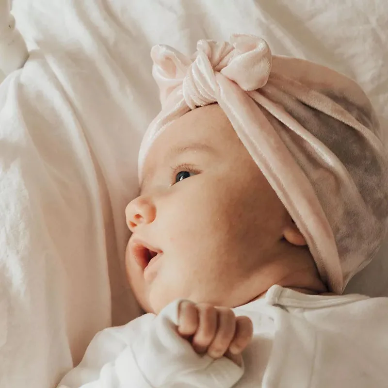 Золотистый бархатный бант для новорожденных флуоресцентный тюрбан мягкая Кепка