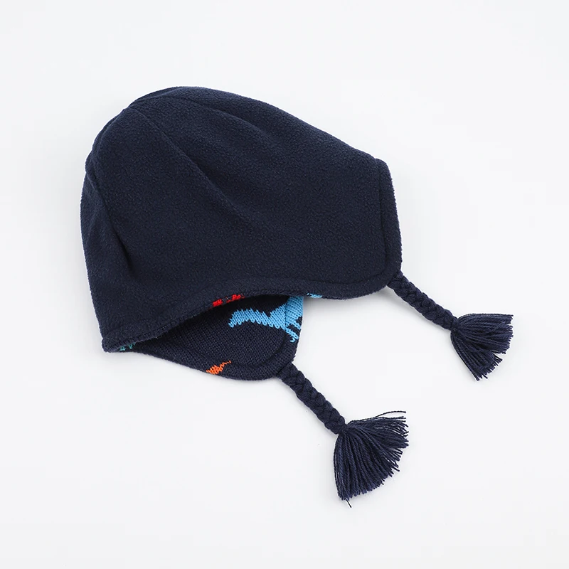 Детская шапка шарф зимняя ушанка для мальчиков шапочка с динозавром акриловый