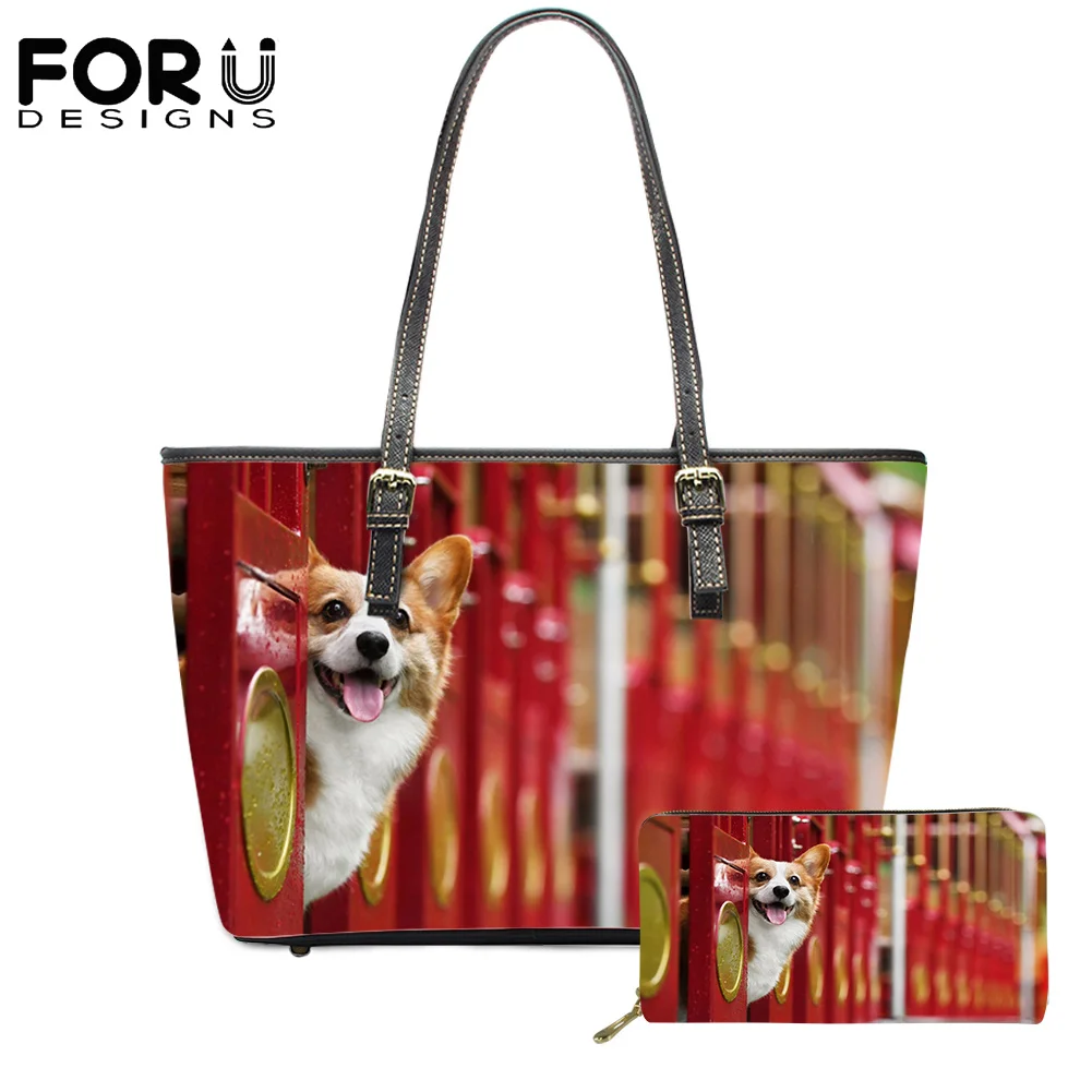 

FORUDESIGN, 2 набора сумок с ручками, повседневный кошелек 2021, милая игривая женская сумка из искусственной кожи с принтом собаки, вместительная с...