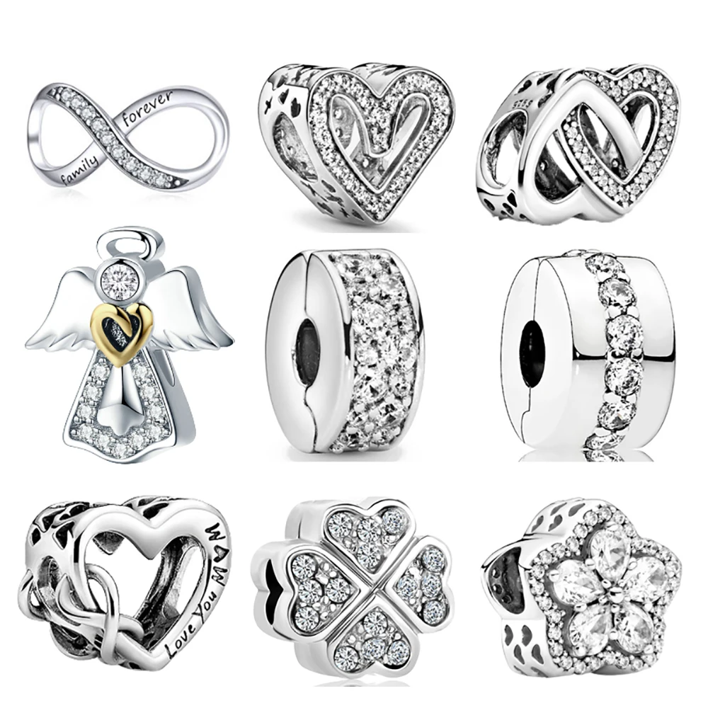 

925 Sterling Silver Sparkling Freehand Heart Entwined Hearts Charm Bead Fit Original Pandora Bracelet DIY Jewelry For Women