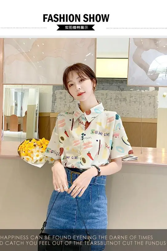 

Women's Blouses Fashion Tops Casual Shirts Printed Blouse Polo Shirt Short Sleeve Top Korean New Summer