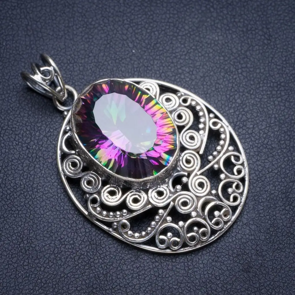 Природный Мистический топаз ручной работы уникальный 925 пробы серебряный кулон 1