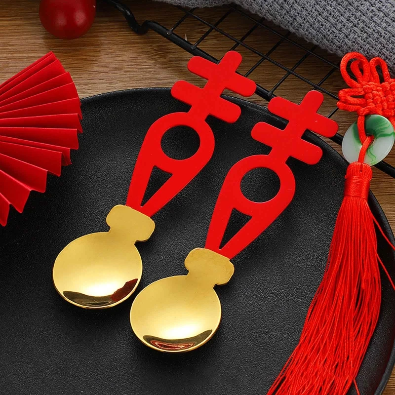 

Coffee Dessert Spoons Ice Cream Spoons Stirring Spoons Chinese Wedding Style Stainless Steel Material 5 Colors to Choose