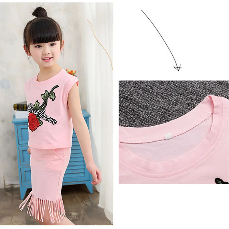 Летнее платье для девочек комплект одежды хлопковая футболка + юбка Детские