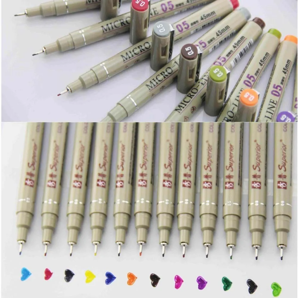 

12 colors Porous-Point Pens Drawing design sketch micron pen 0.5mm fineliner Neelde Drawing Pen Supplies