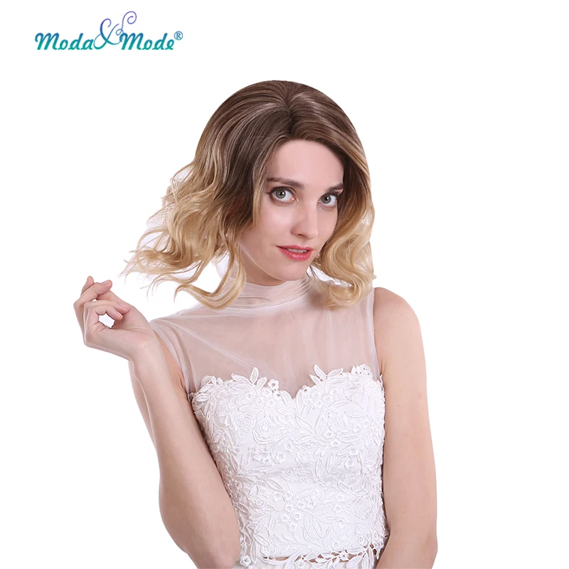 Мода и режим 14 &quotкороткий Боб Свободные волны парики Омбре блонд синтетический