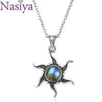 natural moonstone labradorite 925 silver jewelry pendants necklaces sun shape vintage fashion woman pendants
