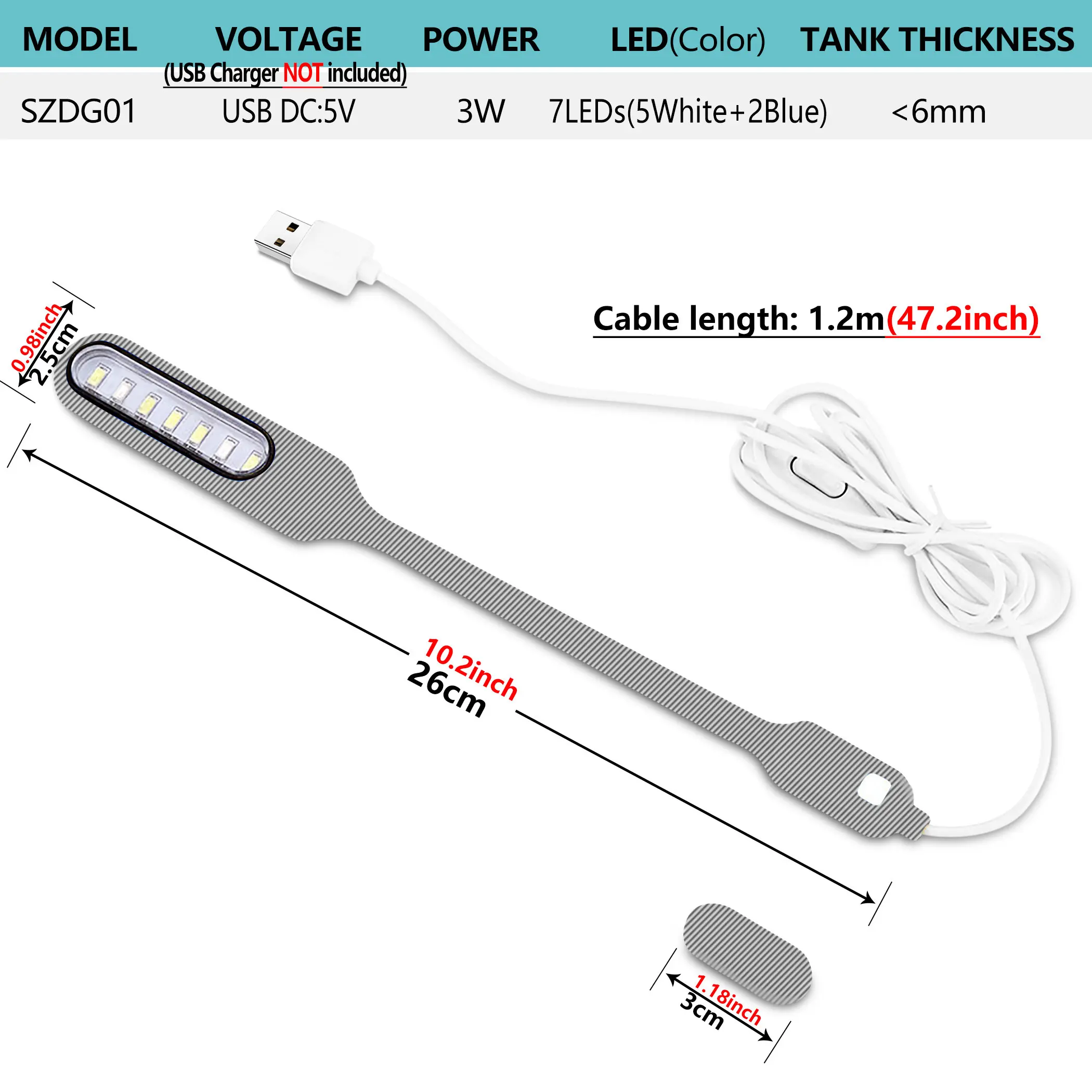 3 Вт USB светодиодный мини-светильник высокой яркости аквариум синий белый клип