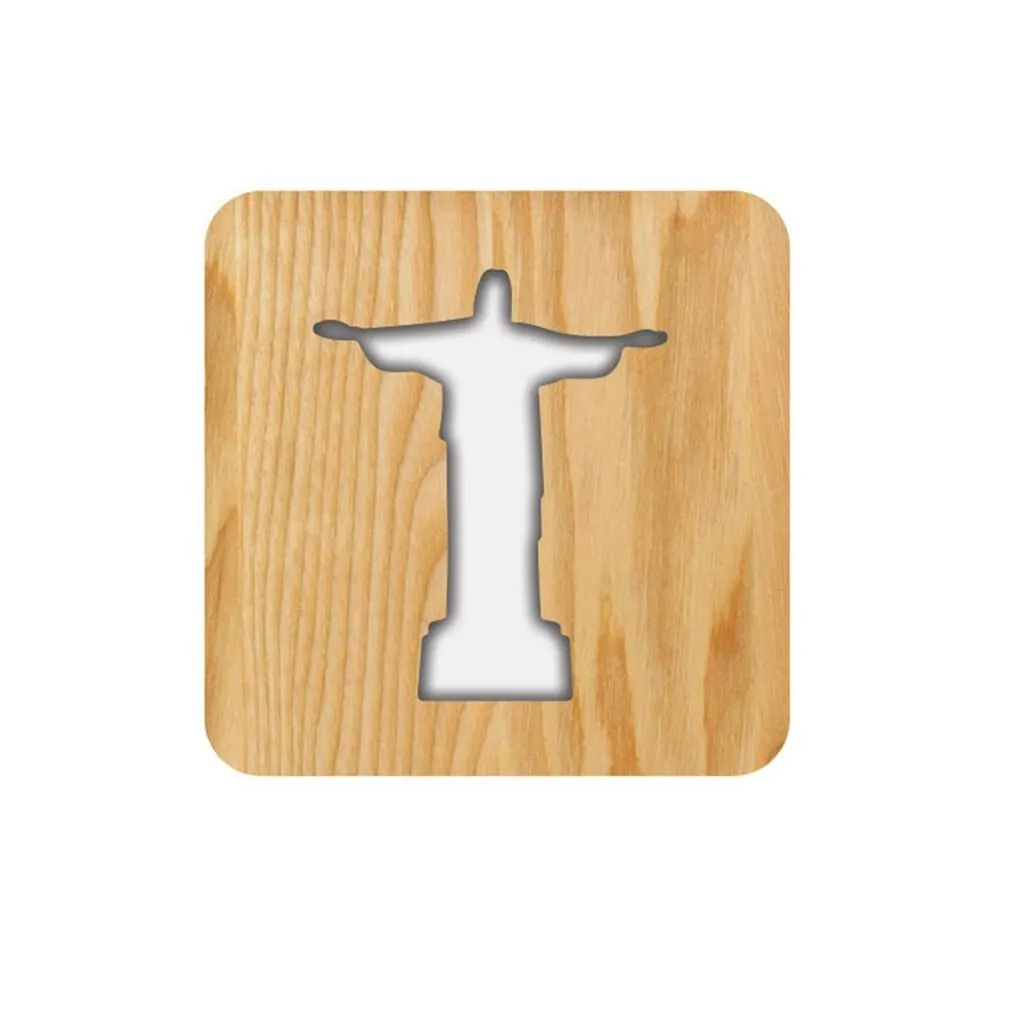 

USB Plug In God Pastor Creative 3D Wooden Craft 2.5W Night Light Warm White Light Solid Wood Hollow Out Night Lamp