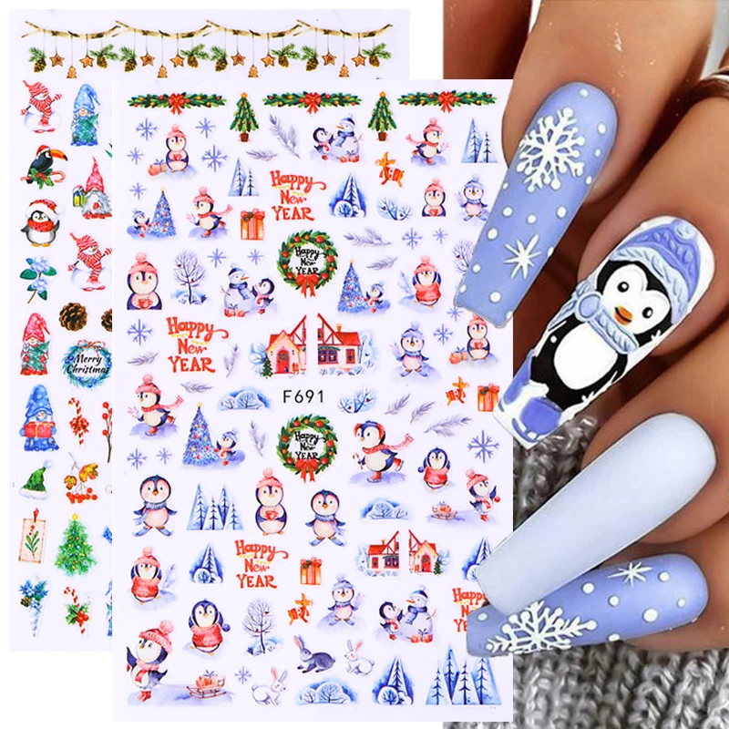 

3D Рождественская наклейка для ногтей, милые Мультяшные слайдеры, снежинка, Искусственная елка, наклейка, гель, искусство, украшение