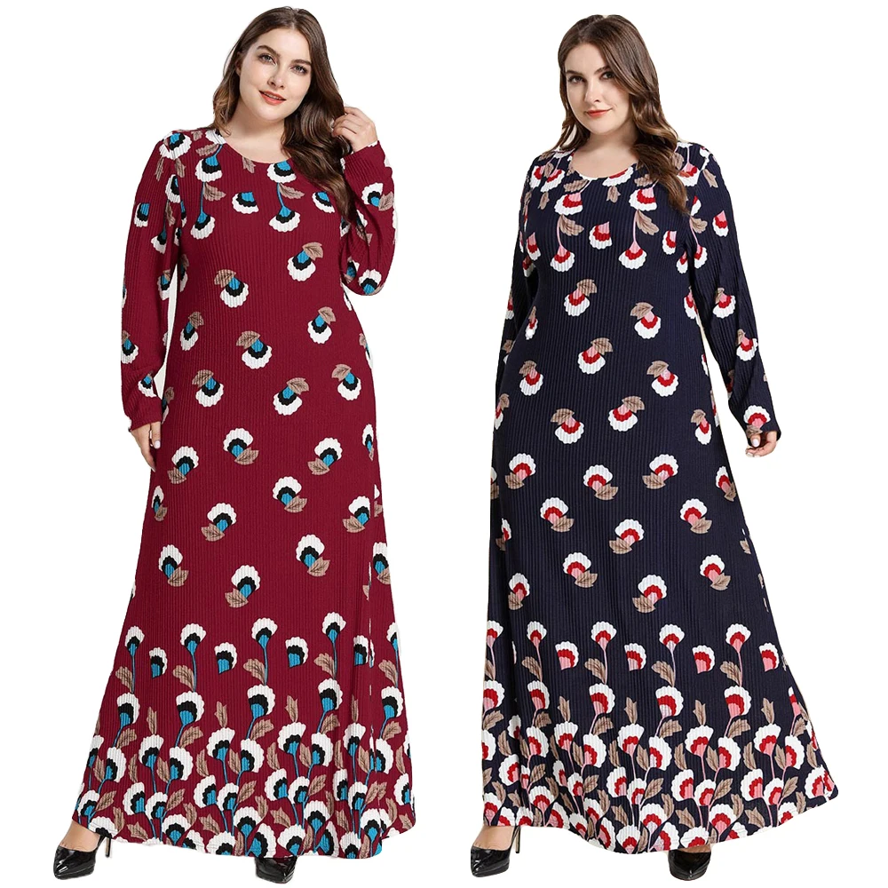 

Платье женское длинное с круглым вырезом, мусульманская абайя с принтом, исламский Рамадан, Дубай, Средний Восток, арабский джилбаб, повседн...