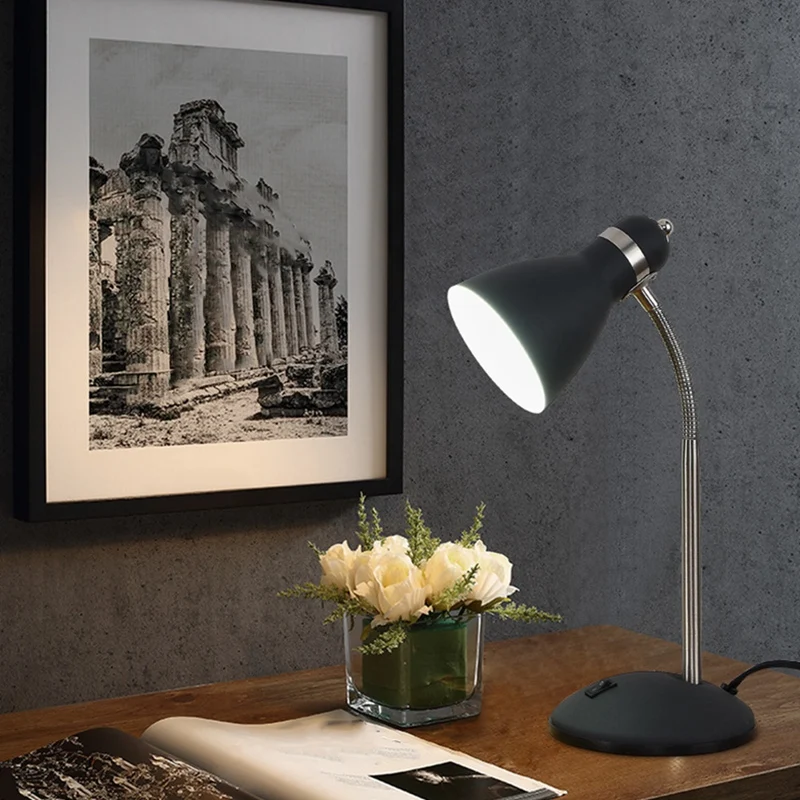 

Metal Desk Lamp, Adjustable Goose Neck Table Lamp, Eye-Caring Study Desk Lamps for Bedroom,Study Room and Office Us Plug