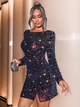 SRUBY – robe Sexy à dos nu pour femmes, moulante, à paillettes, manches longues, tenue de soirée multicolore, nouvelle collection automne et hiver 2021  (1)