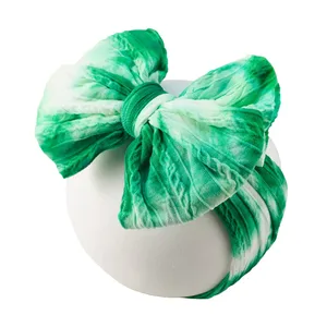 Повязка на голову из нейлона в рубчик, 16 шт.лот, 2020, детская чалма из нейлона, для маленьких девочек, с узлом, бантики, аксессуары для волос