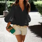 Топ Мода 2020 ZANZEA Весенняя рубашка для вечеринок женская блуза с v-образным вырезом однотонная хлопковая туника с длинными рукавами-фонариками женские блузки сорочка