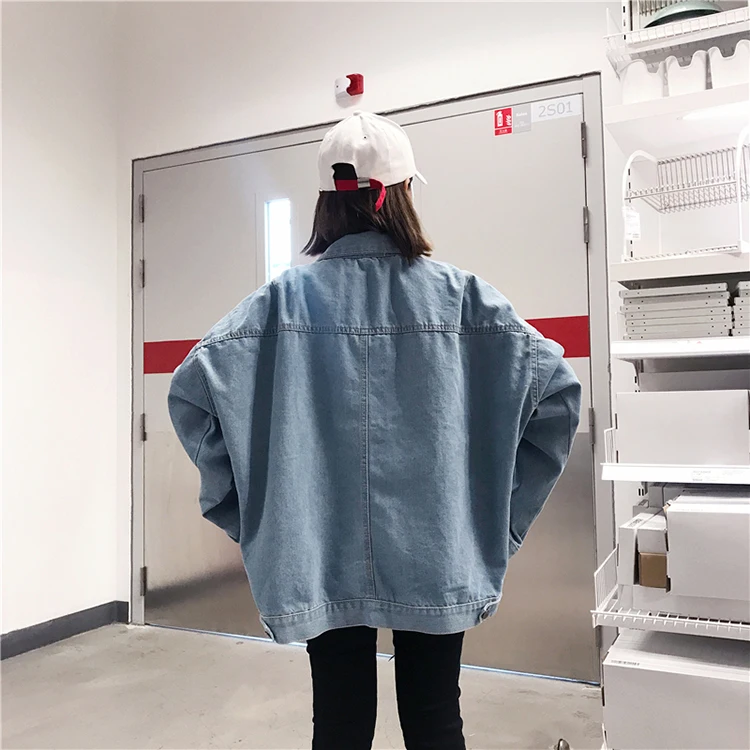

Korean of the spring new female loose student all-match tooling denim jacket