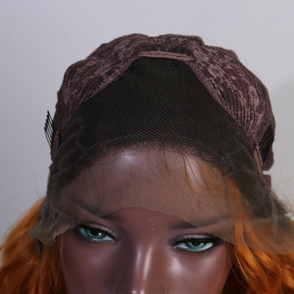 

Oley Orange Wig Heat Resistant Synthetic Lace Front Wig Glueless Brown Roots With Ash Blonde Ombre Wigs For White Women