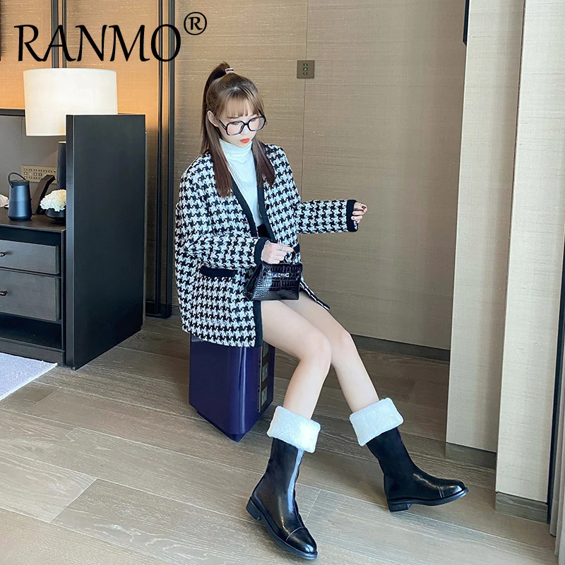 

2020 Winter Women's Shoes New Flat Bottomed Comfortable Snow Boots Warm Lamb Hair Below Knee Genuine Leather Long Boots Women