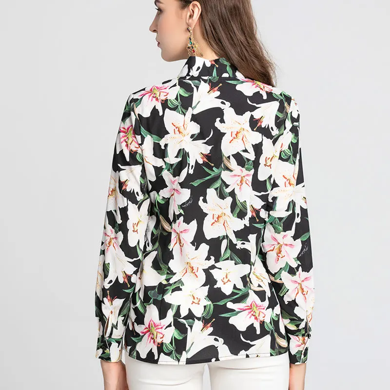 Женская блузка с длинным рукавом и цветочным принтом большие размеры|blouse brand|brand