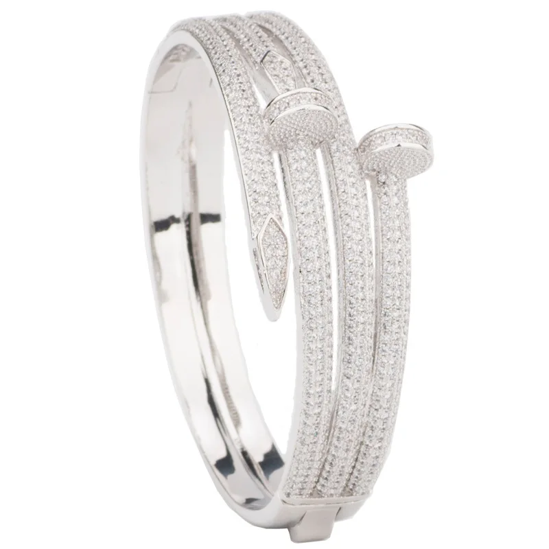 

Luxury Brand Classic fashion double nail bracelet ring copper zircon African Jewelry Party Prom lady gift