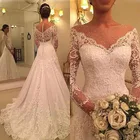 Платье Свадебное ТРАПЕЦИЕВИДНОЕ с длинным рукавом, кружевное длинное с аппликацией, со шлейфом