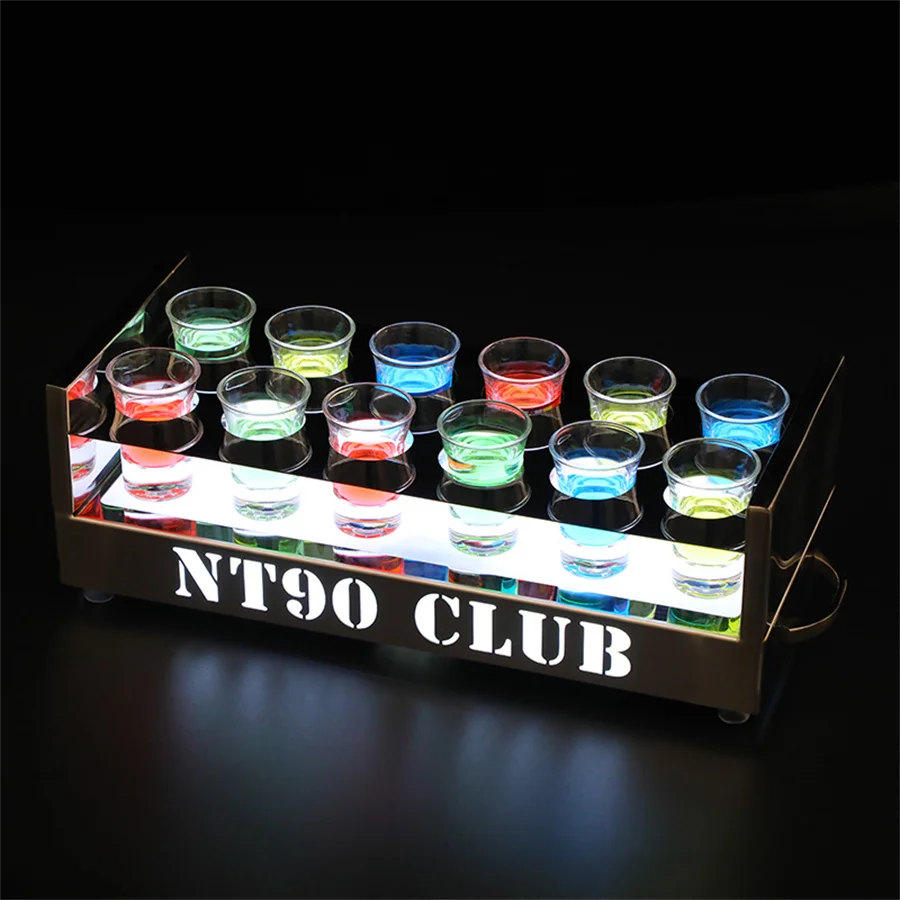 RGB Rechargeable Acrylic Lighted 6 or 12 Glasses Rack Serving Holder Wine Glass Display Stand LED VIP Shot Glass Service Tray