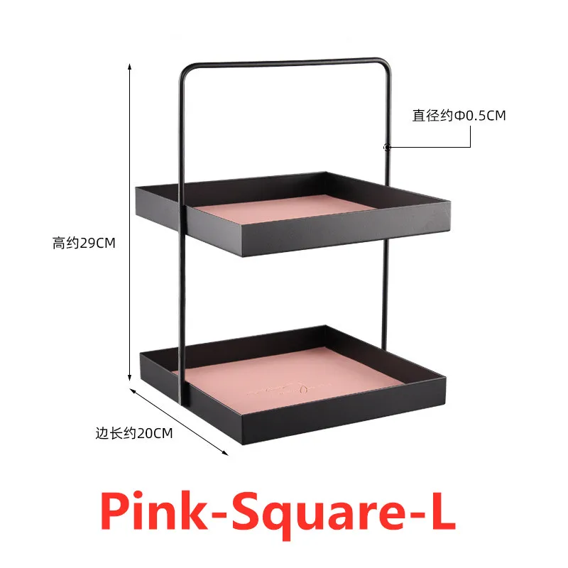 2 Layer Metal Leather Geometric Storage Tray Matte Cosmetic Jewelry Display Plate Home Desktop Finishing Decoration Serving | Дом и сад