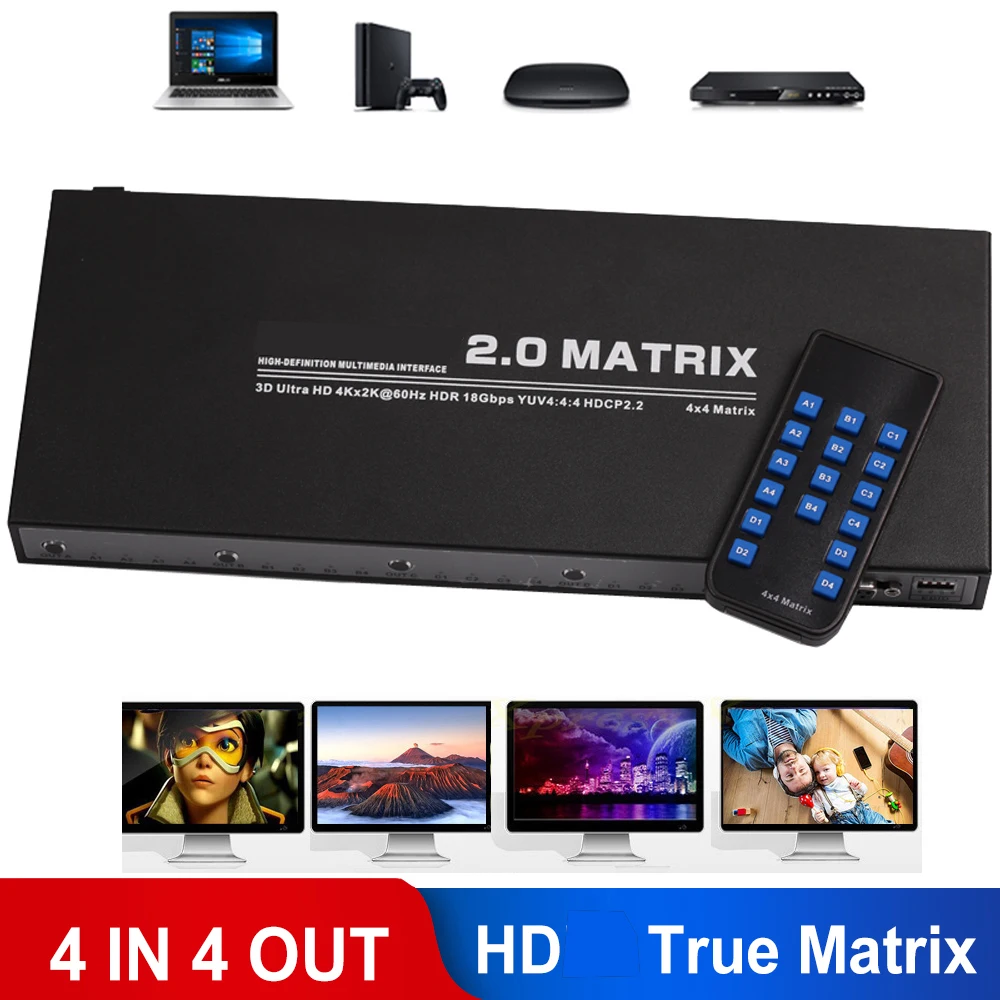 HD матрица 4x4 HDMI совместимый сплиттер переключатель 2x2 3x3 4 к 4K 60 Гц 1080P Поддержка RS232