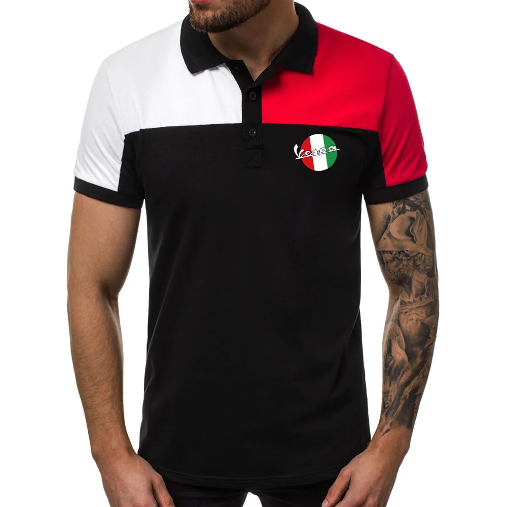 

2021 Summer Vespa Electric Car Logo Men's Short Sleeve Polo Shirt Short Sleeve Contrast Color Casual Street Business T-shirt