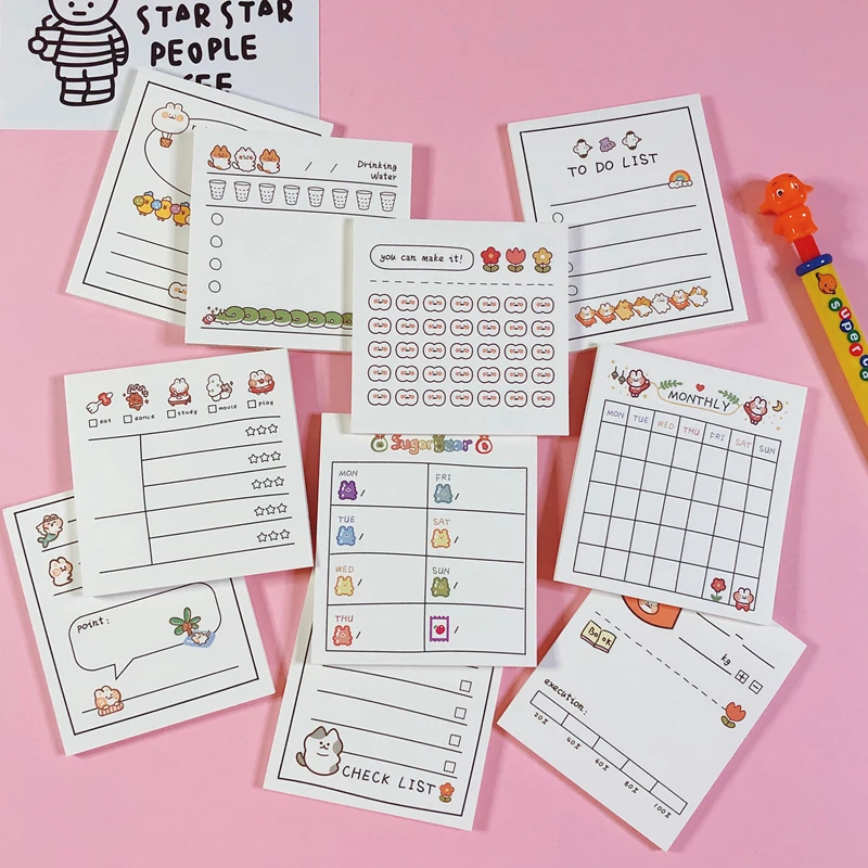 

30 Sheets Cartoon Bear Rabbit Sticky Notes Student Weekly Planner Stickers Memo Pad Portable Message Paper School Stationery