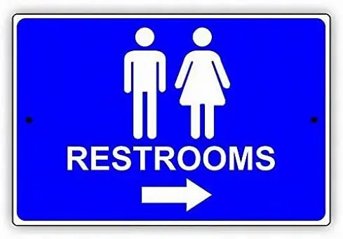 

Restrooms with Graphic Right Arrow Way Direction Pointer Men Women Alert Attention Notice Sign Safety 8x12 Tin Metal Signs