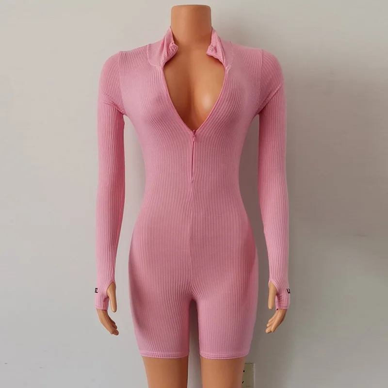 

Ribbed Turtleneck Sport Wear Long Sleeve Jumpsuit Women Letters Embroidery Skinny Sexy Playsuit Women Fitness Women Rompers