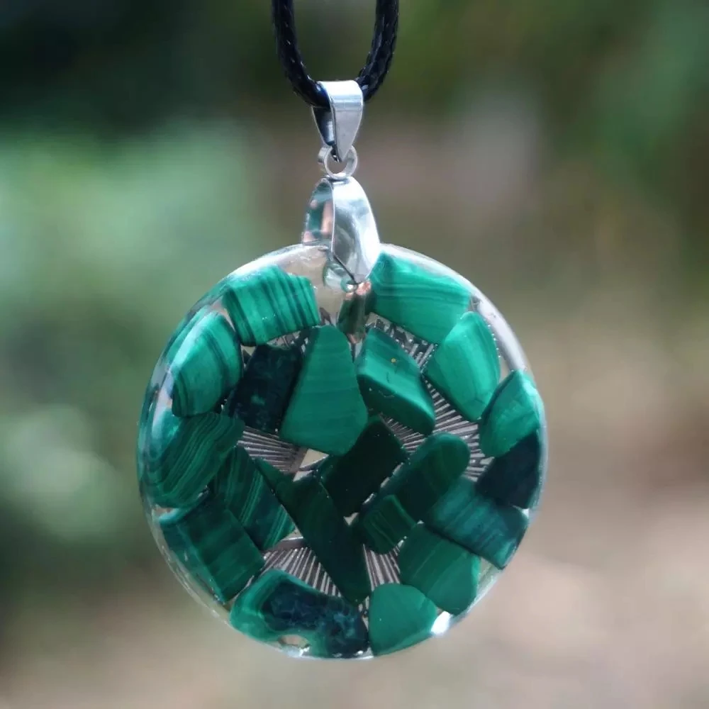 

Orgone Pendant Necklace Malachite Natural Crystal Reiki Symbol EMF Protection Reiki Symbol Meditation Crystal Healing HotJewelry