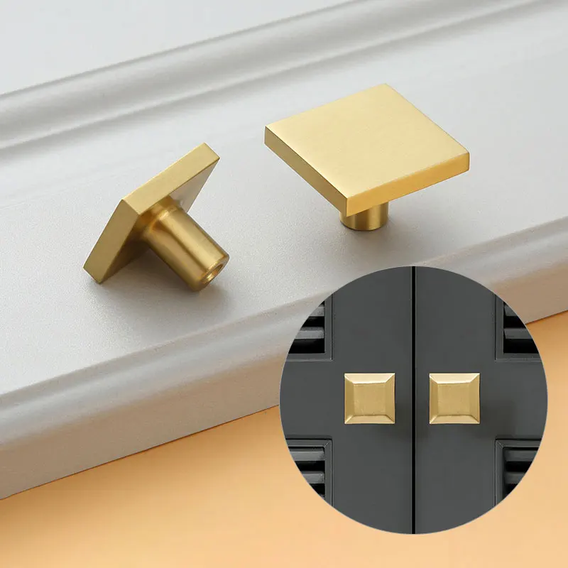 

DO Light Luxury Square Brass Handle Handmade Drawer Cupboard Wardrobe Door Knobs Golden Single Hole Knob Furniture Pull