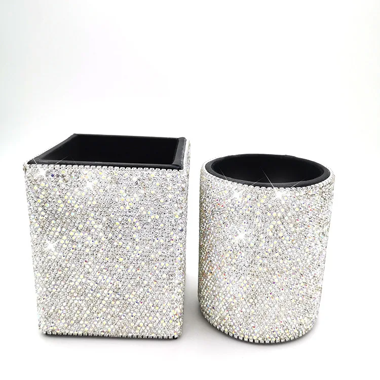 

Creative Diamond-studded Leather Office Storage Tube Fashion Makeup Brush Eyebrow Pencil Powder Brush Pen Holder