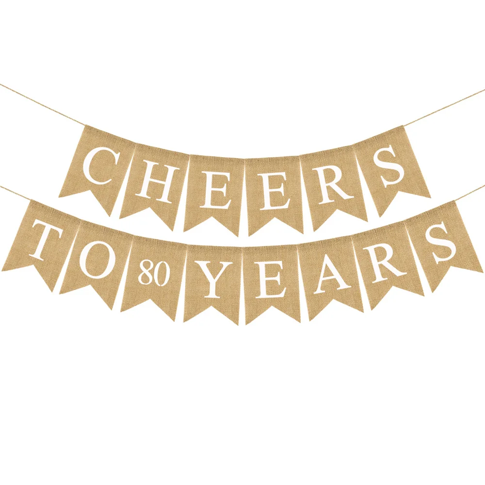 Природные джутовые мешковины Cheer до 80 лет баннер деревенский 80th День Рождения Открытый гирлянда из ткани украшения