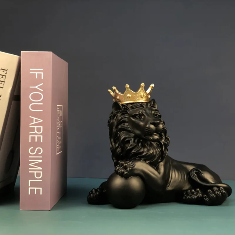 

Resin Lying Lion Statue,Modern Gold Crwon Sculpture,Hand-Painted Statue and Sculpure for Home,Offiice,Desktop Decor