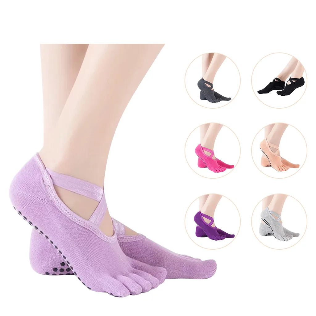 Women Sports Yoga Socks Anti-slip Five Fingers Silicone Non-slip 5 Toe Ballet Gym Fitness Cotton Socks#y4 | Спорт и развлечения